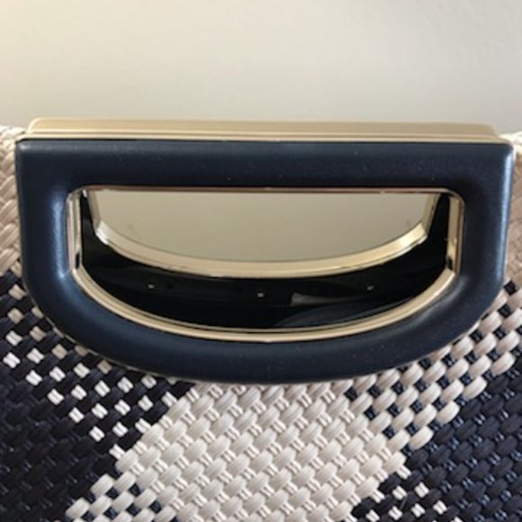 KATE SPADE NWT Gingham Woven Straw Clutch/Crossbody in Navy Blue & Ivory Alexia - Picture 10 of 16